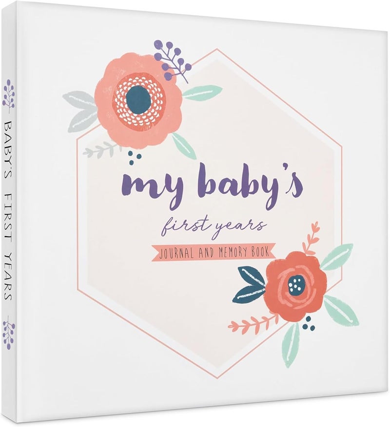 Pondering Pine Baby Memory Book Girl - Keepsake Journal and Scrapbook Photo Album for Girls First 5 Years, Baby Milestones, Floral, Hardcover - Image 1